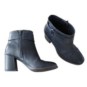 Korks Ease Decola Sz 6M Leather Black Ankle Boots Block Heels round toe Women's